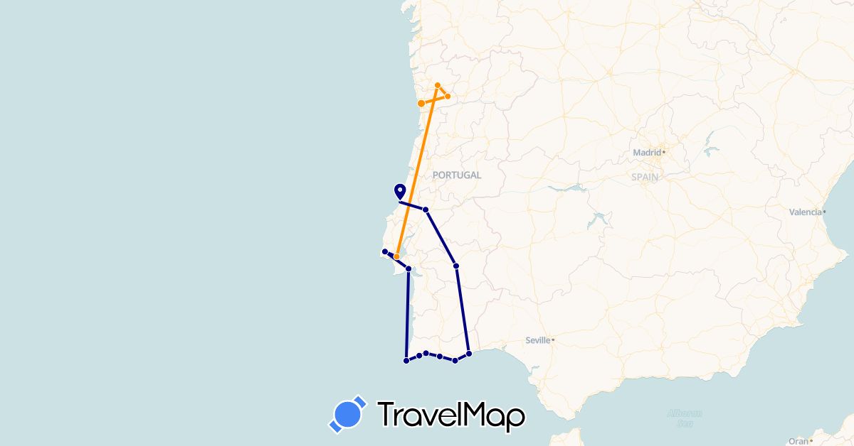 TravelMap itinerary: driving, hitchhiking in Portugal (Europe)